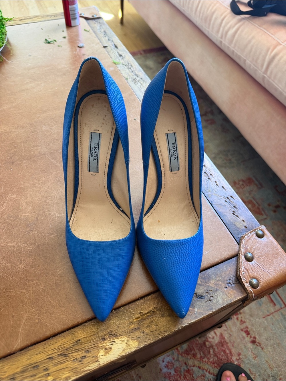 Prada Vibrant Blue Pointed-Toe Leather Pumps - Picture 4 of 5